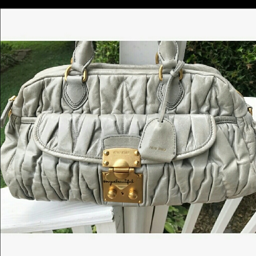 ❤Miu Miu Matelasse Lux Leather Bauletto Bowler Bag in Grey